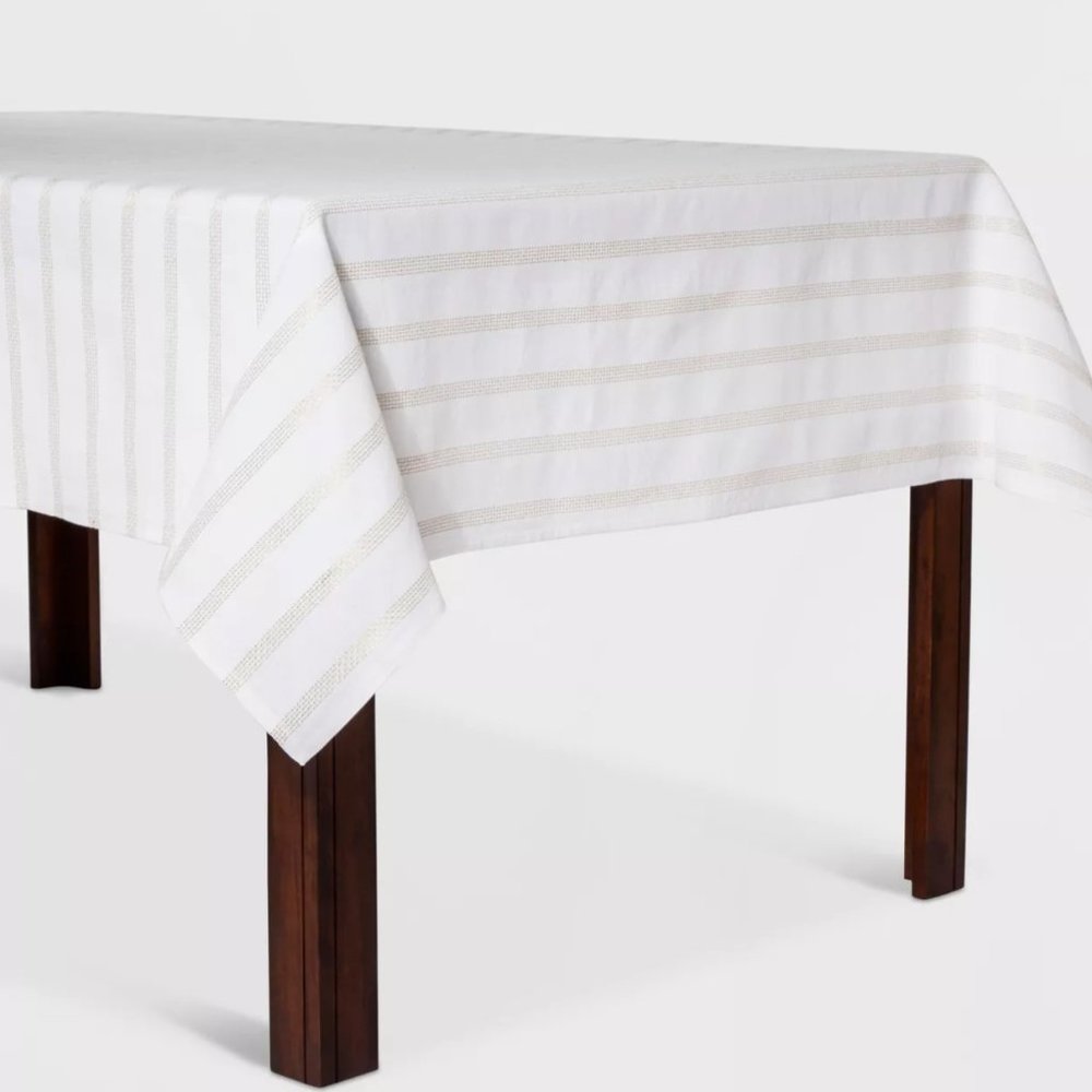 Opalhouse Oblong Tablecloth Ivory Gold Metallic Holiday Table Decor